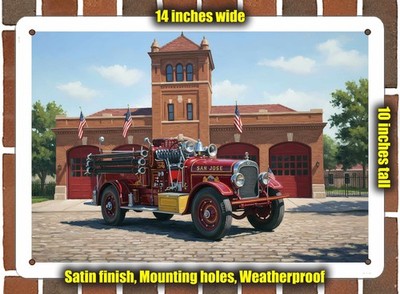 Metal Sign - 1926 San Jose Seagrave Fire Truck Oil Painting - 14x10
