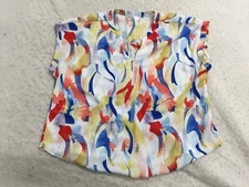 89th + Madison Blouse Womens XL Multicolor Wavy Sleeveless 1/4 Zip V Neck