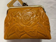 Patricia Nash NWT Borse Tooled Leather Coin Purse YELLOW GOLDENROD NWTS PRETTY 