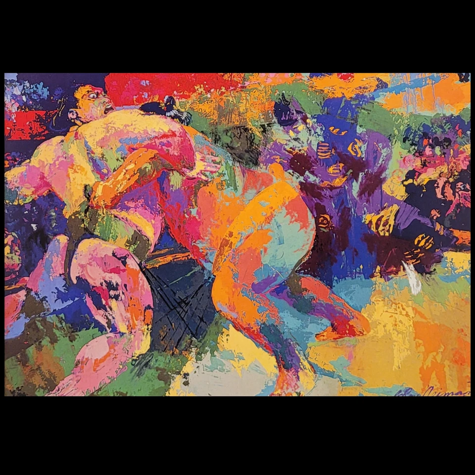 LeRoy Neiman "Tokio Sumo-Detalle" Firmado en Impresión Arte Pop Años 80 Enmarcado Estera Impresión Foto 3 de 4