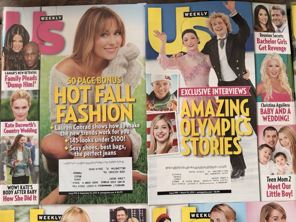 Lot Of 6 US WEEKLY Magazines 2013-14 Kardashians, Jenn, Miley, Drew, Weight Loss - Image 2 of 4