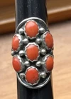 vintage native american sterling silver coral ring unsigned size 6.5