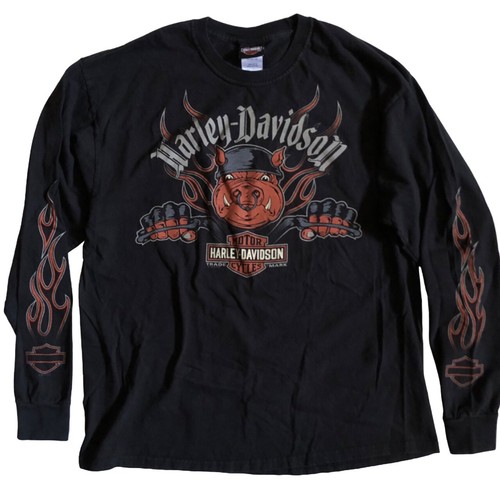 Harley Davidson Motorcycles Hog Biker XL Black Long Sleeve Shirt 2012 Flames