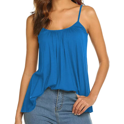 Women Tank Top with Built in Padded Bra Shirred Flowly Relaxed Vest Blouse Shirt - Picture 35 of 49