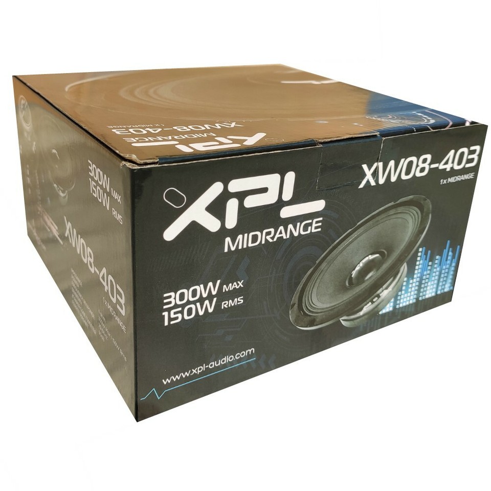 XPL XW08-403 speaker medium-lage speaker woofer 20,00 cm 200 mm 8diameter 150 watt rms 300 watt max impedantie 4 ohm 99 db auto zwart, 1 stuk