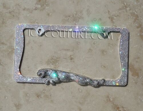 Cadre plaque d'immatriculation ICY Couture « Jaguar en course » diamant strass transparent bling