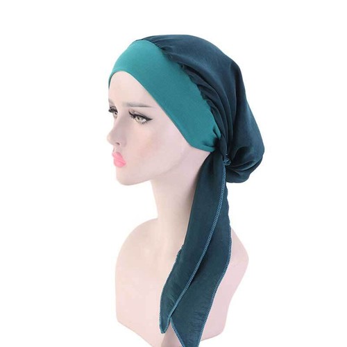 Muslim Hijab Turban Hat Headscarf Pre-Tied Long Tail Chemo Cap Stretch Bandana - Picture 20 of 34