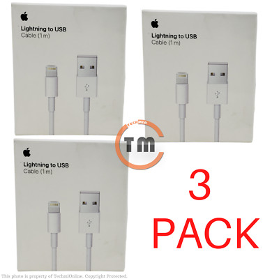 3 PACK Apple 1M (3.3') USB Type-A to Lightning Charging Cable A1480 (MXLY2AM/A) 