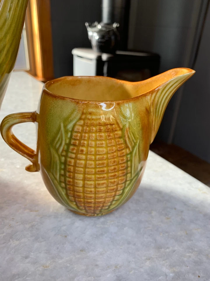 Антикварный набор кувшин сливочник сахарница кукурузная початок шелуха майолика американская керамика - Изображение 4 из 4
