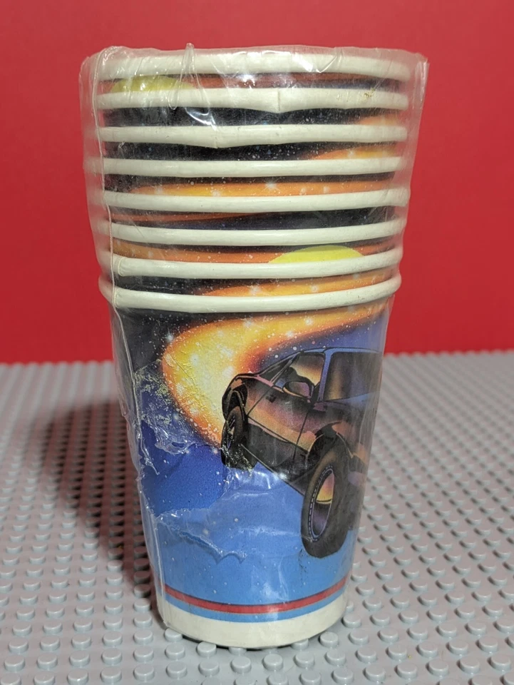 Lote de 8 tazas de papel vintage KNIGHT RIDER fiesta cumpleaños años 80 paquete abierto Foto 4 de 4