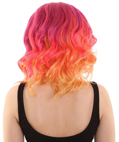 Women's Red Color Curly Shoulder Length Trendy Sunset Soiree Wig HW-6744 - Picture 4 of 9