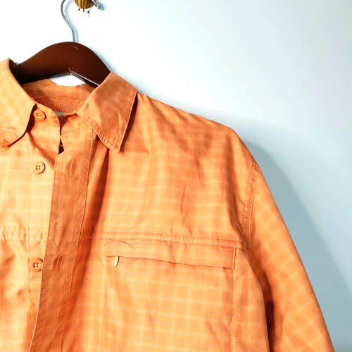 Cabelas Fishing Shirt Men L Orange Vented Breathable Roll Tab Long Sleeve Retro - Picture 2 of 8