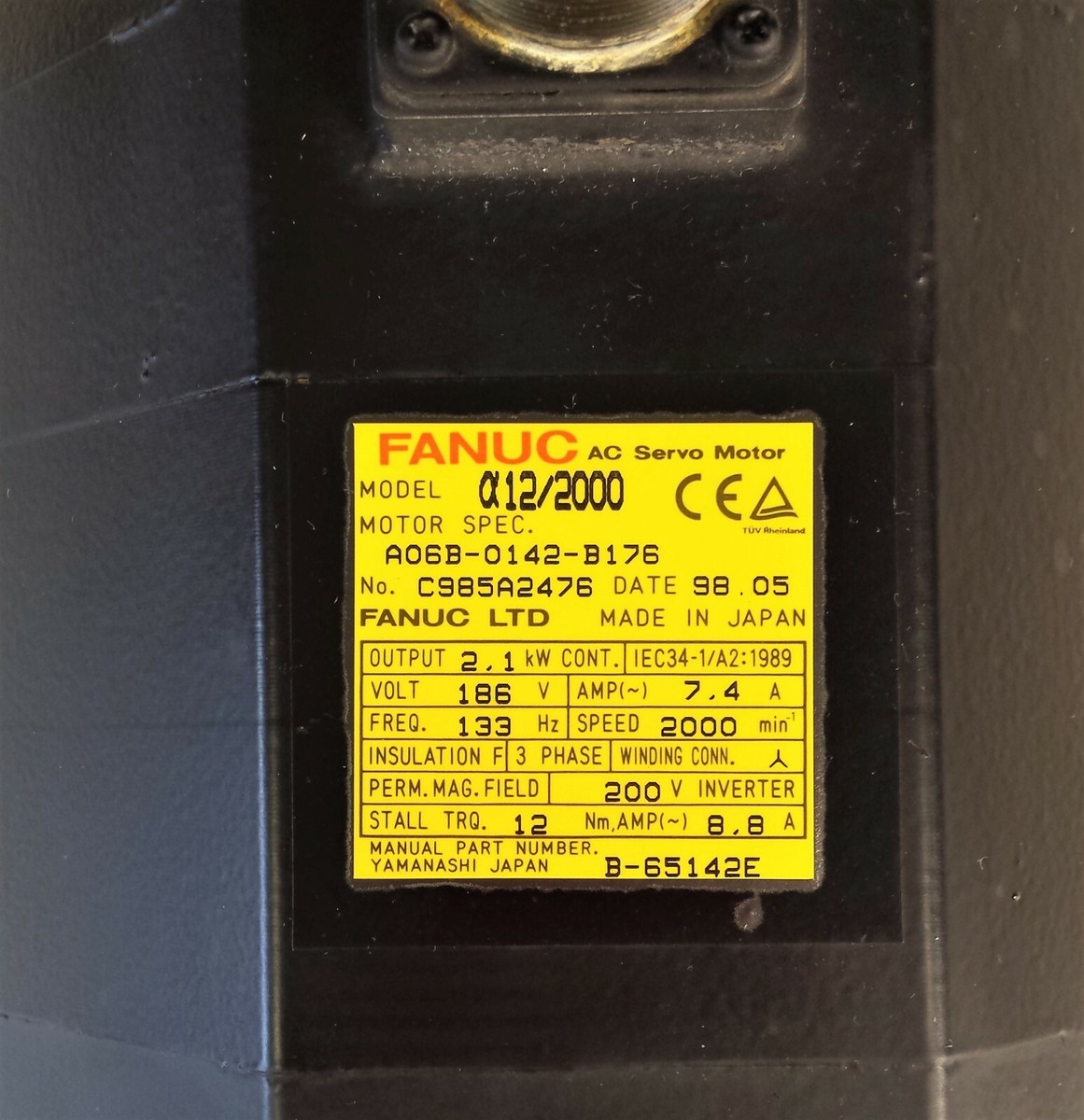FANUC a12/2000 Servo Motor, 3-Phase 2.1kW 186V 7.4A 133Hz 2000 RPM