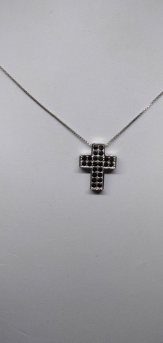 Cruz Plata Mujer Circonitas Blancas Negros 2 Archivo Rodio - Imagen 7 de 7