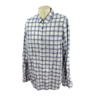Banana Republic Men's Standard Fit Long Sleeve Cotton Blue White Plaid Shirt XL