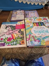 Set Of 4 Coloring And Stationary Sets Kaleidoscope Coloring Tropical Great Buy 
