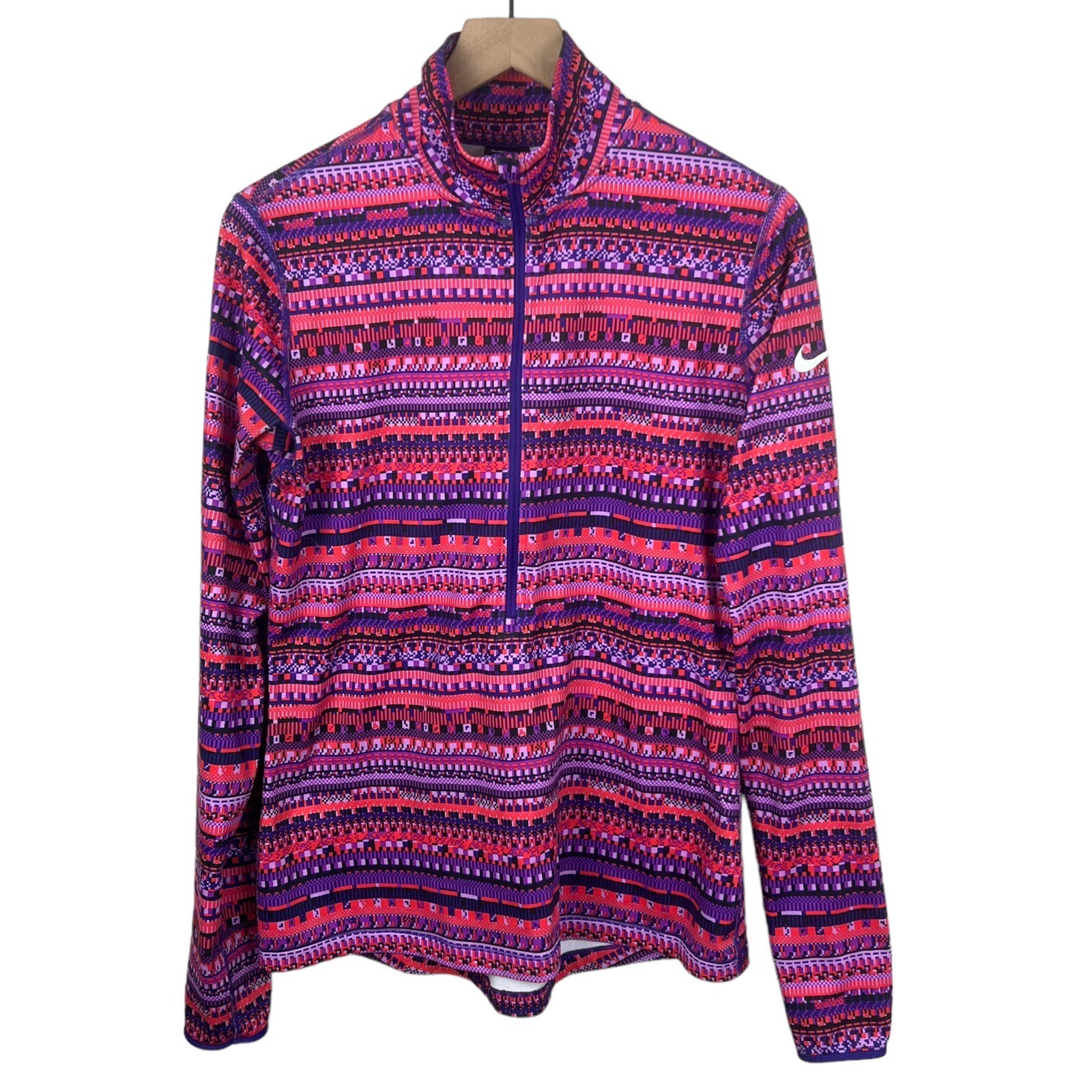 SACAI X NIKE Giacca sportiva Nike Pro donna rosa viola geometrica manica lunga 1 2 zip grande