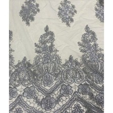 Silver Floral Embroidered Tulle Lace Fabric