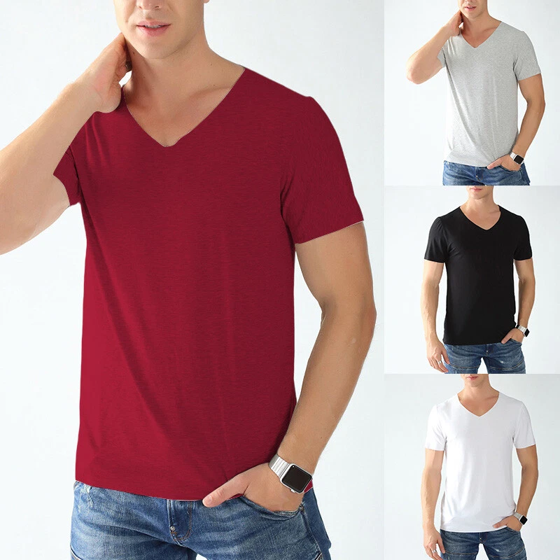 Mens Simple V Neck T shirt Men Sport Fashion Moisture Wicking T Shirts Blouse
