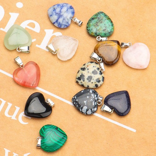 12pcs Natural Gemstones Heart Shape Reiki Chakra Healing Pendant Necklaces USA - Picture 3 of 4