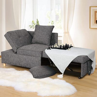 Futon Couch 4 in 1 Sleeper Sofa Couch Bed with Removable Armrests 2 Throw Pillow