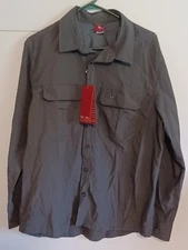 NWT Camel Crown Mens Long Sleeve Button Down Collar Gray Hiking/Fishing Shirt-L