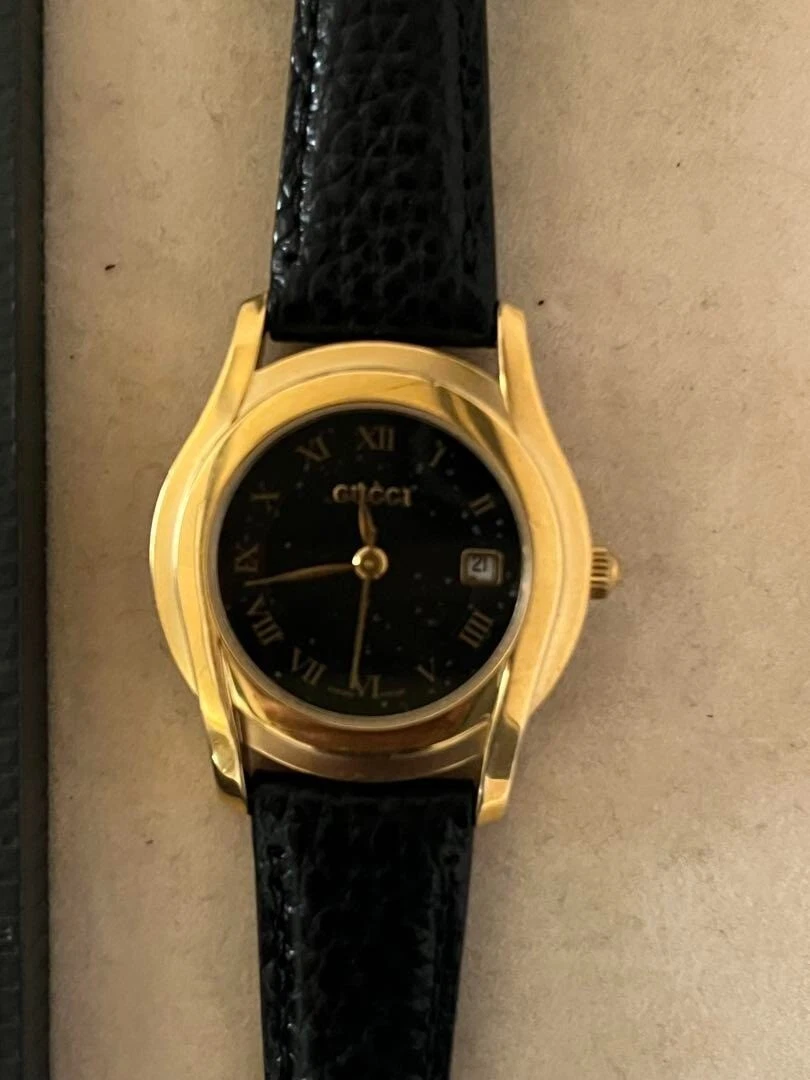 Orologio Gucci Wrst 5500L Oro Quadrante Nero Raro Quarzo Autentico USATO