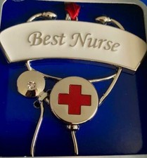 SPARKLING SILVER BEST NURSE CHRISTMAS ORNAMENT EUROPEAN CRYSTALS STUDENT NIB