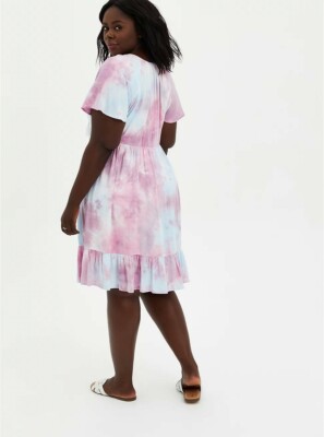 Torrid 1x Women Dress Summer 1 14 16 Plus Tie Dye Tiered Babydoll Pastel Top 