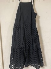 Ann Taylor Loft Black Eyelet Knit Cotton A-Line Sleeveless Dress Womens Size 2P
