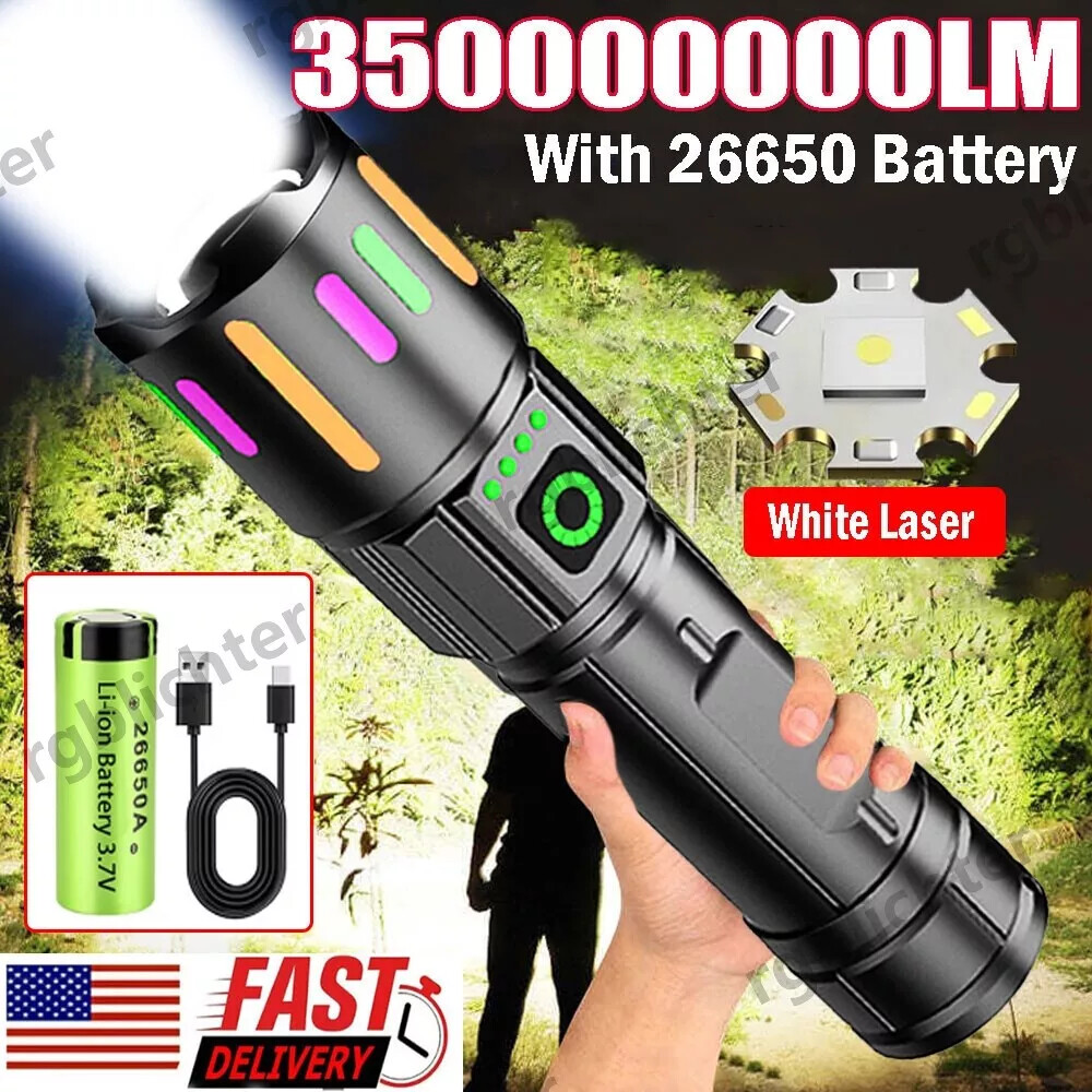 350000000Lumens Super Bright LED Tactical Flashlight USB Rechargeable Work Light