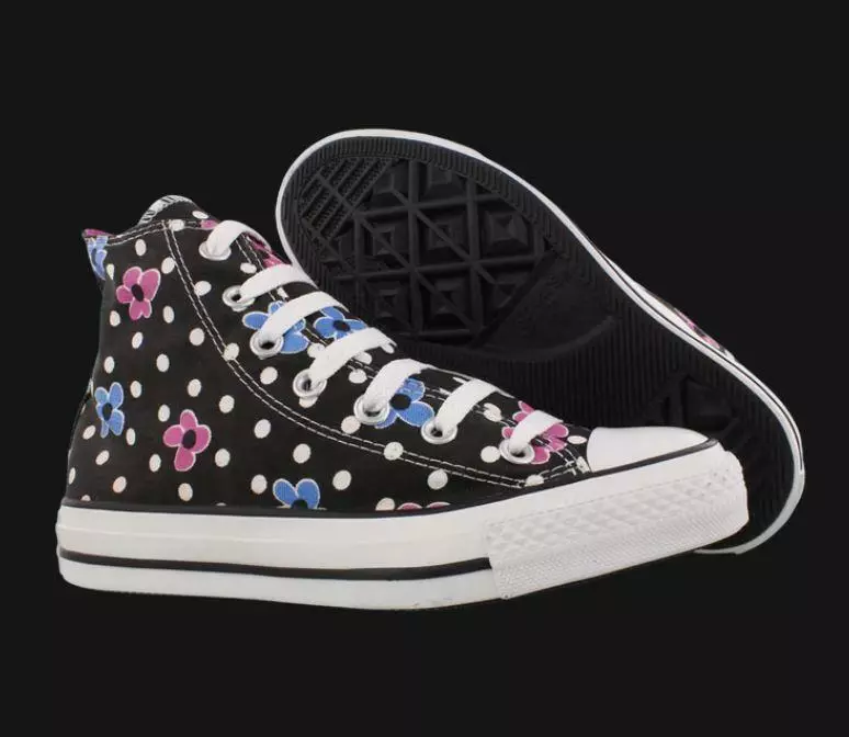 Converse Pink Blue Flower Power White Polka Dots Black High Top