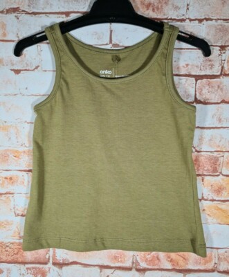 BNWT Girls Sz 1 Anko Brand Khaki Stretch Singlet Top 100% Cotton