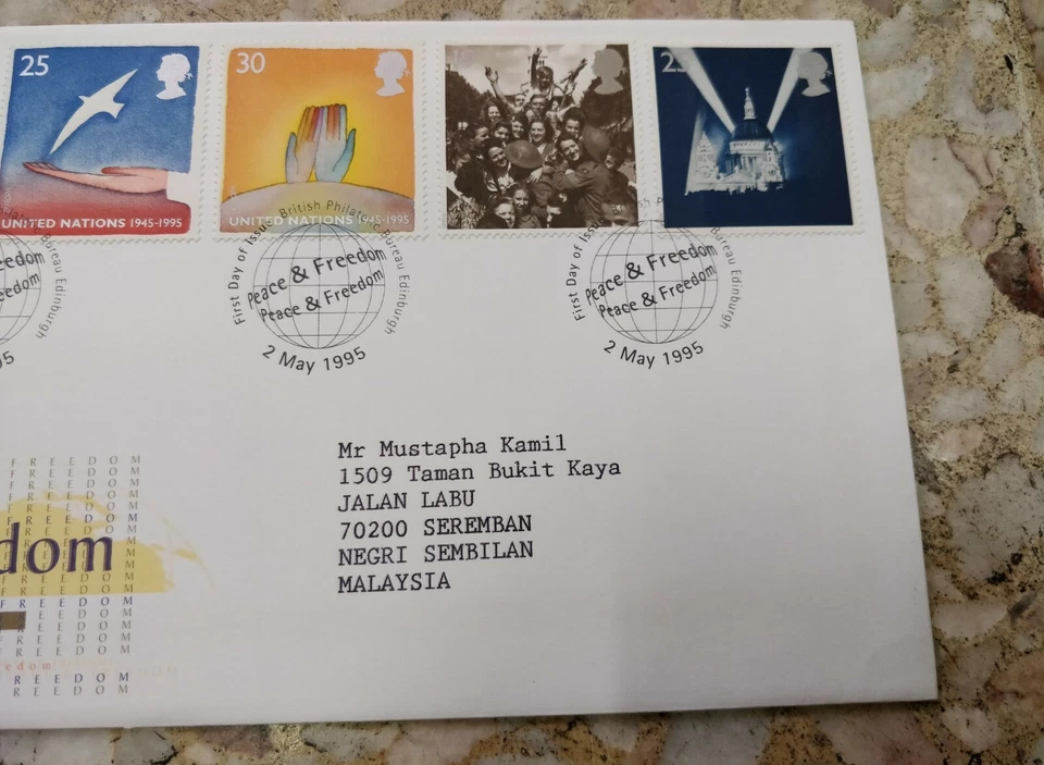 Peace & Freedom United Nations Red Cross stamps FDC  by UK Royal Mail 2 May 1995 - Image 3 of 4