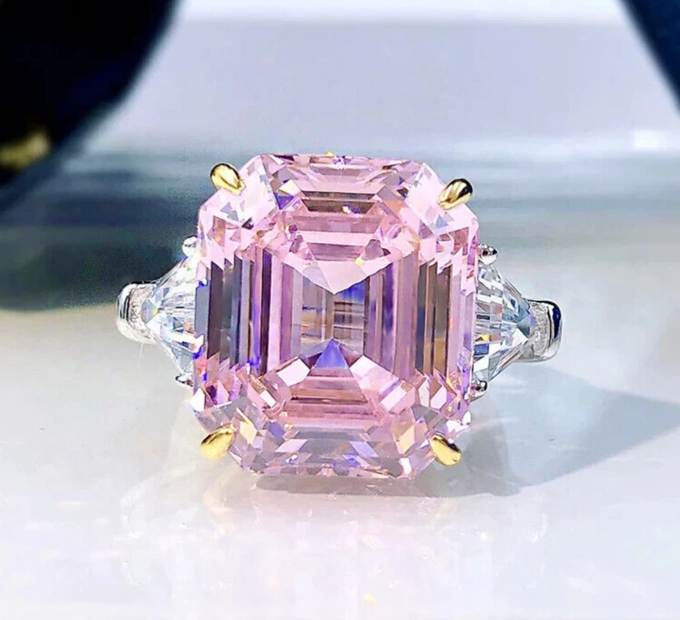 6 Ct Asscher Cut Simulated Pink Sapphire Engagement Ring 14K White