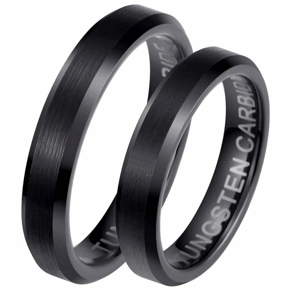 Assassin's Creed Beveled Black Tungsten Carbide Wedding Ring Set