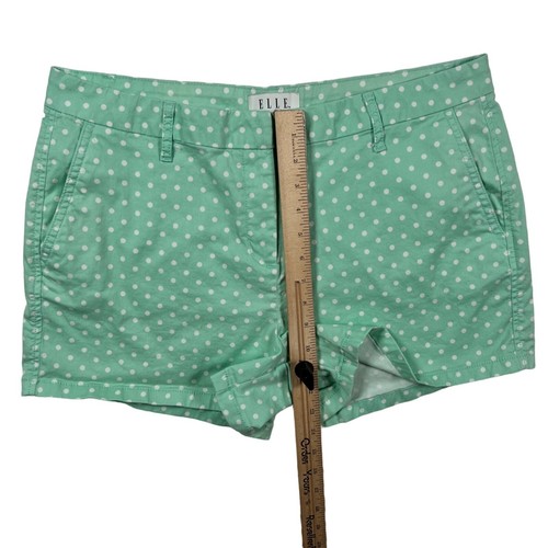 ELLE Shorts Women's Flat Front Cotton Blend Polka Dot Chinos Mint Green White 12 - Picture 9 of 14