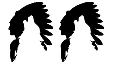 Indian Chief Wolf TWO 6" Black Vinyl Graphic Decal Car Window Laptop Notebook