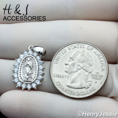 MEN WOMEN 925 STERLING SILVER ICY BLING CZ SMALL VIRGIN MARY CHARM ...