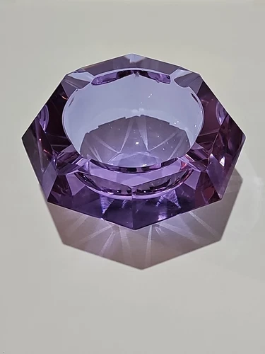 RARE VINTAGE MID CENTURY MODERN FLAVIO POLI Murano Faceted Purple Ashtray Wow