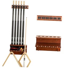 Wall Mount Pool Stick Holder - Billiards Pool Cue Rack Hardwood Pool 6 Brown