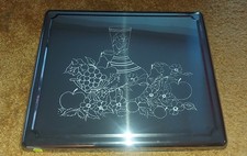 Set 2 Vintage Metal Serving Trays Fruit Design Gold Cream Kitchen 50cm