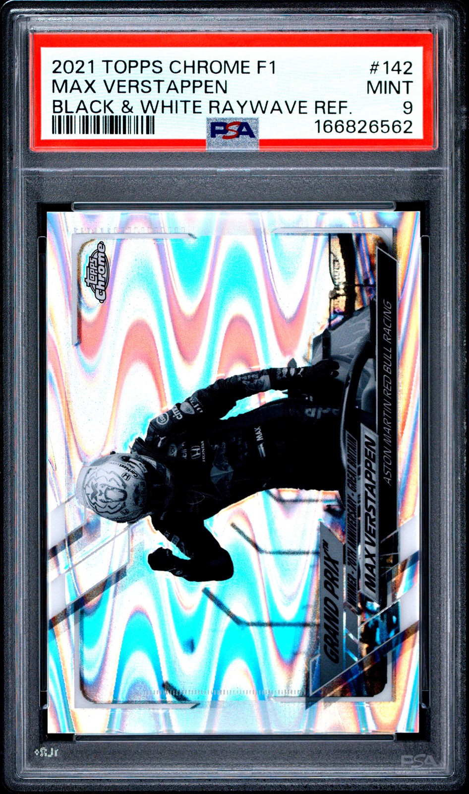 2021 TOPPS CHROME FORMULA 1 BLACK & WHITE RAYWAVE REFRACTOR MAX VERSTAPPEN PSA 9 view 1