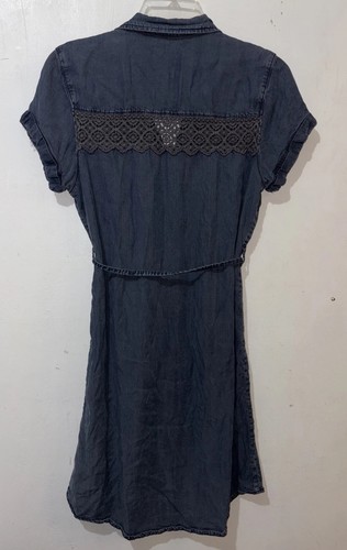 Maurices Denim Shirt Dress Women Small Blue Short Slv Above Knee Pockets Tie - Picture 5 of 9