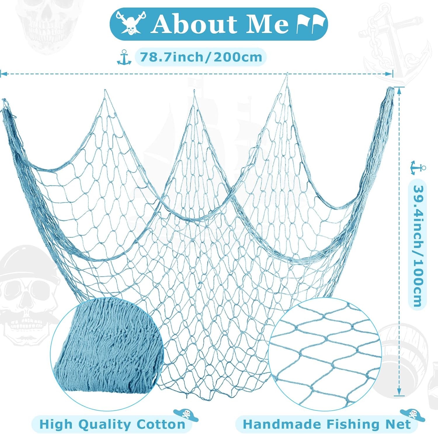 Shappy 2 Pcs Fish Net Decorative 80 x 40 Inch, Wall Hanging Fishnet for Blue 