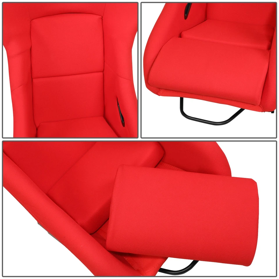 PAIR OF UNIVERSAL FIBERGLASS RED FABRIC FIXED POSITION RACING BUCKET SEAT L+R Foto 4 de 4