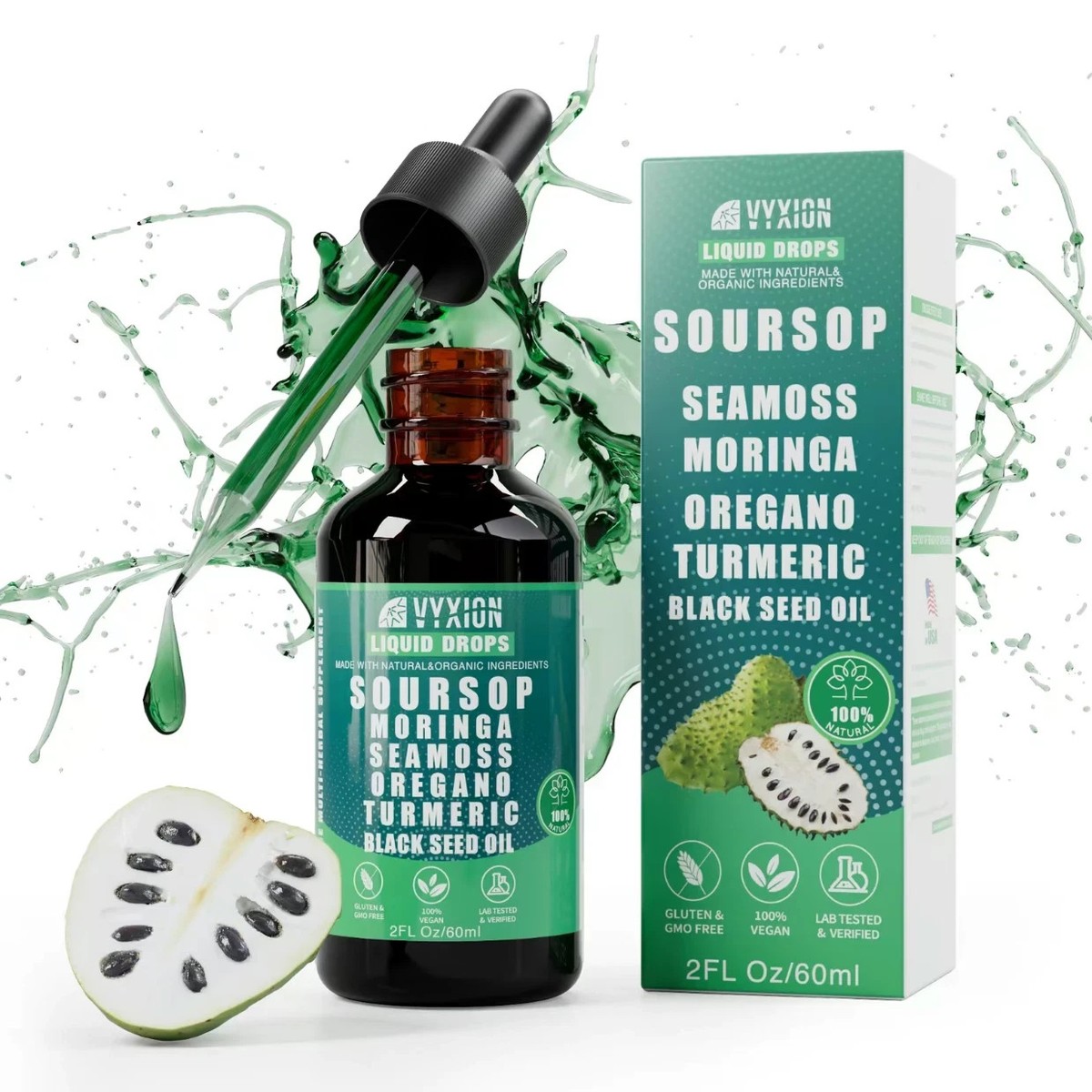 VYXION Pure Soursop 10 in 1 Liquid DropsExtract-Seamoss,Moringa