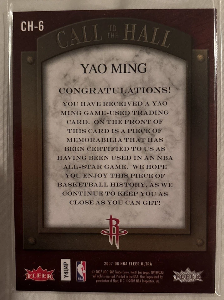 2007-08 Fleer Ultra Call to the Hall Memorabilia Yao Ming Salón Salón Juego de Estrellas JSY Foto 2 de 2
