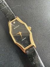 BM89 Vintage Black Dial Bulova Lady Quartz Watch Original Buckle Parts Repair**