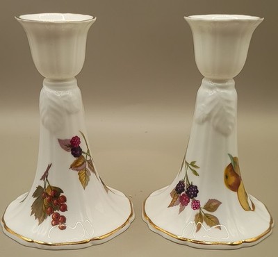 Royal Worcester Arden Paar Kerzenständer Kerzenständer 12,5 cm Goldrand England